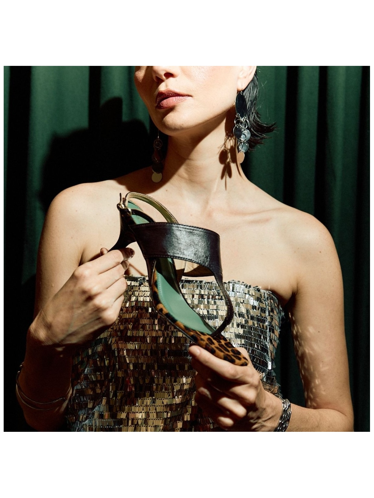 Sandália Salto Bárbara Couro Expresso e Onça Pura