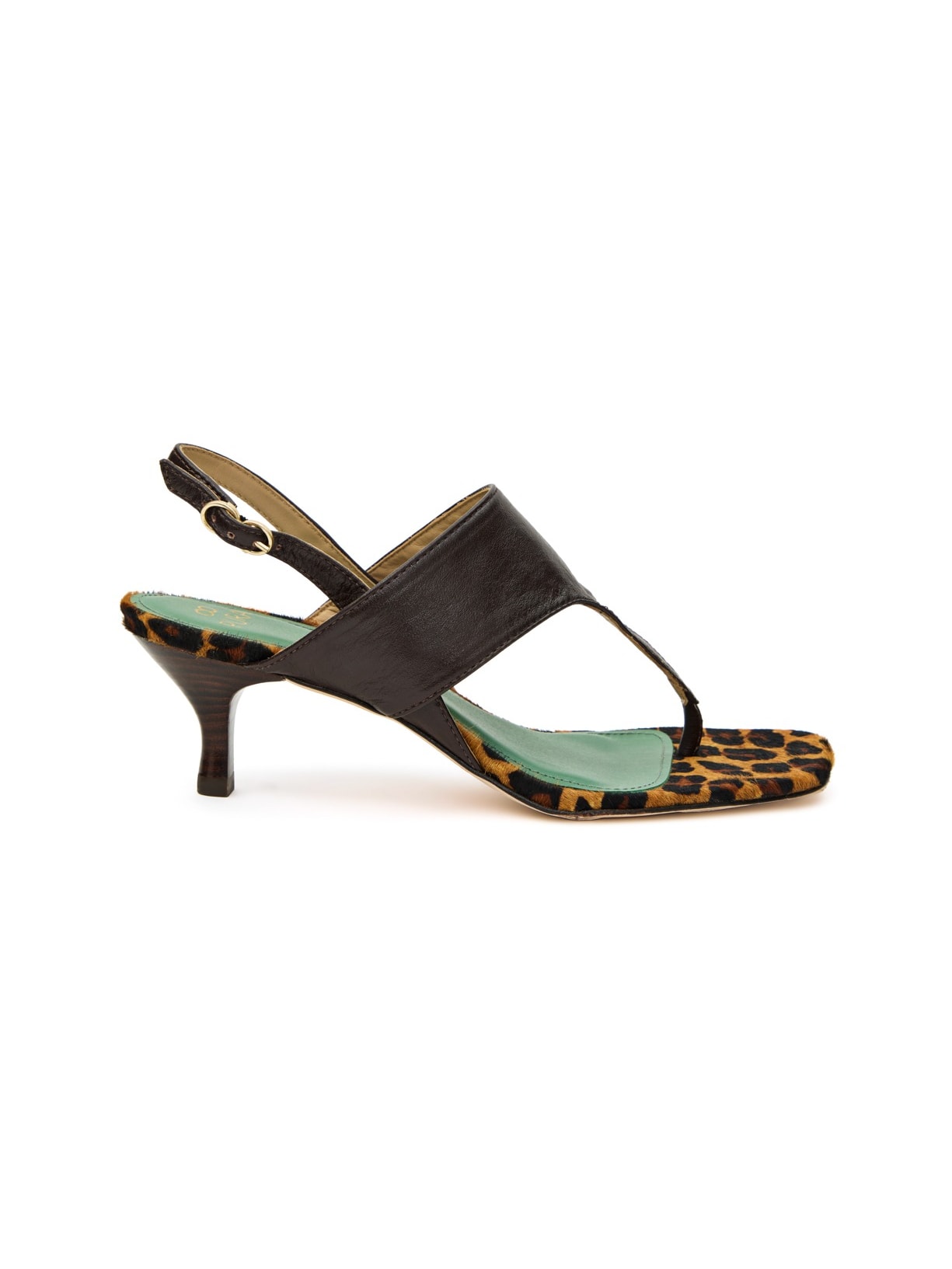 Sandália Salto Bárbara Couro Expresso e Onça Pura