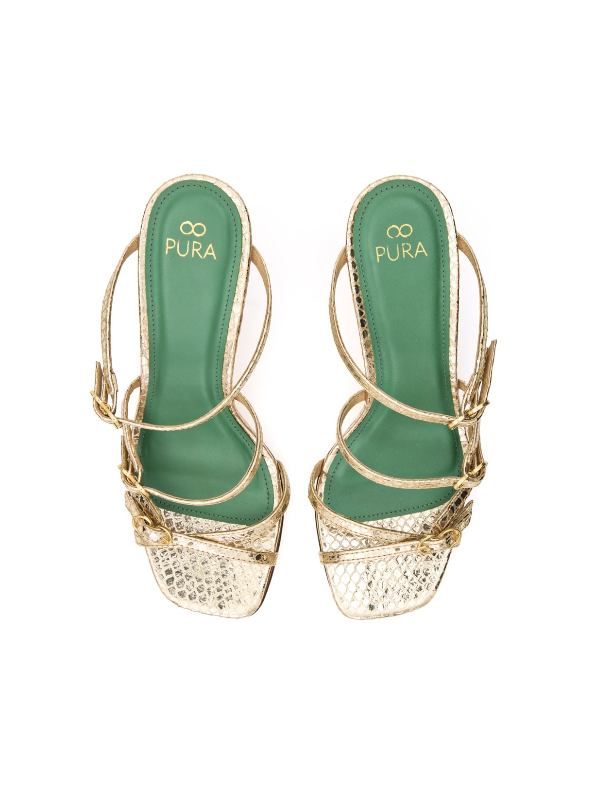 Sandália Salto Bruna Couro Champagne Pura