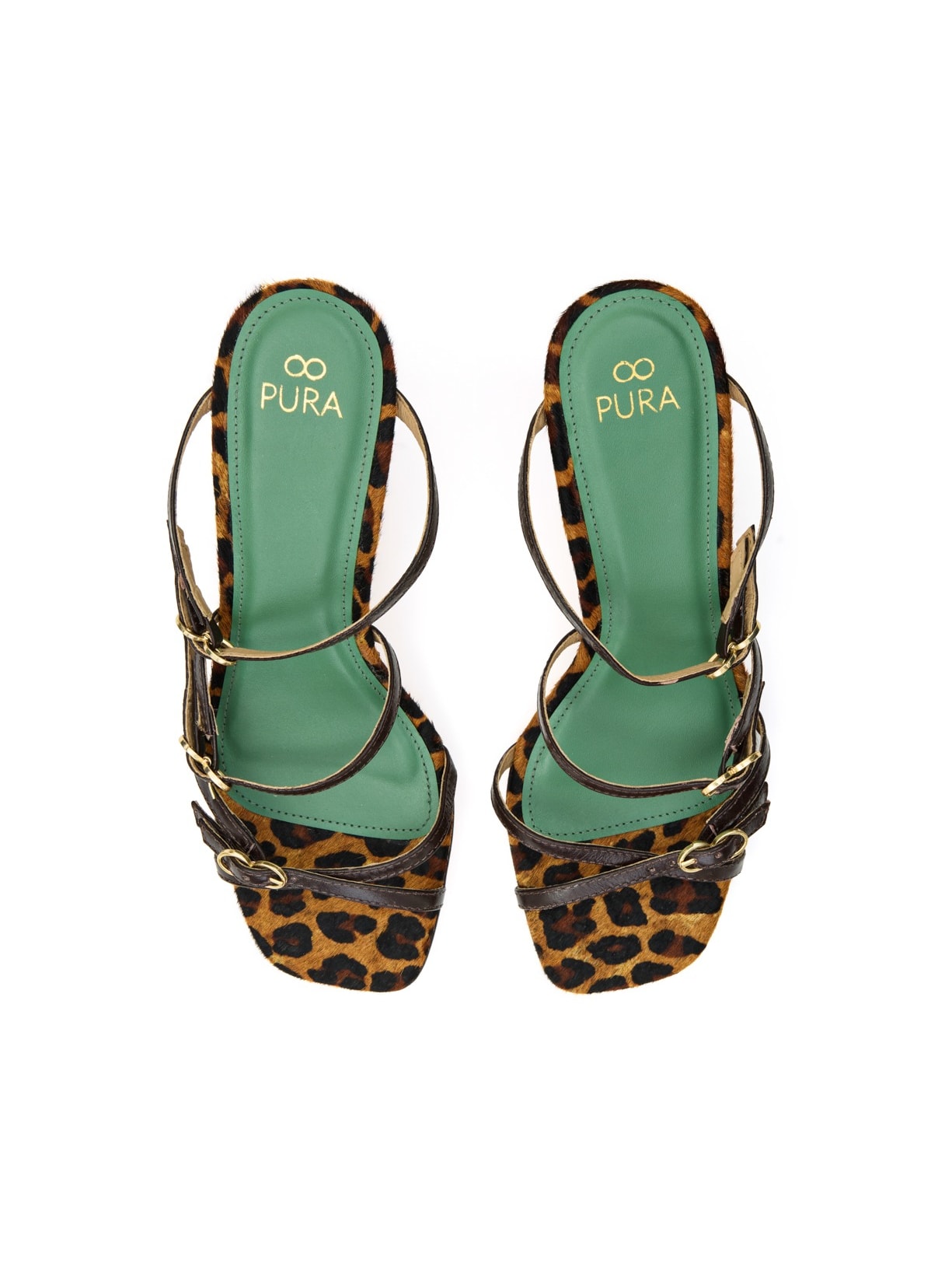 Sandália Salto Bruna Couro Expresso e Onça Pura