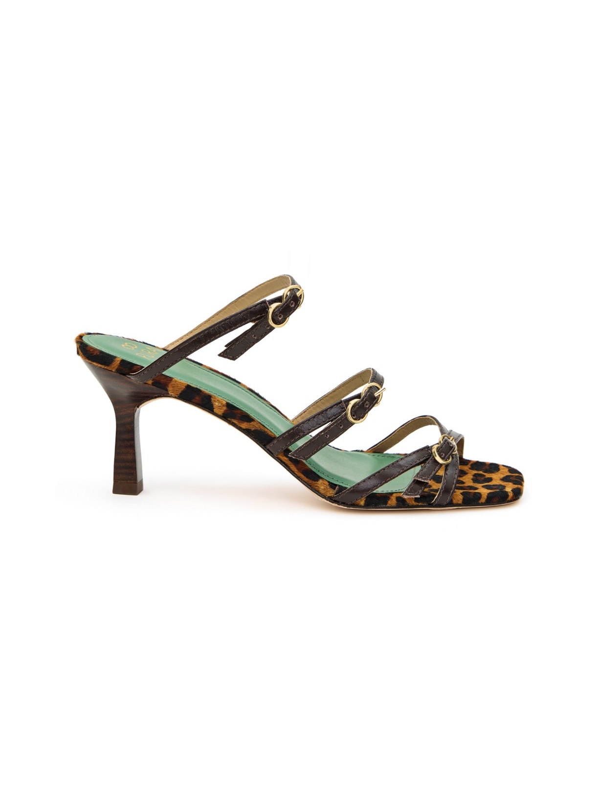 Sandália Salto Bruna Couro Expresso e Onça