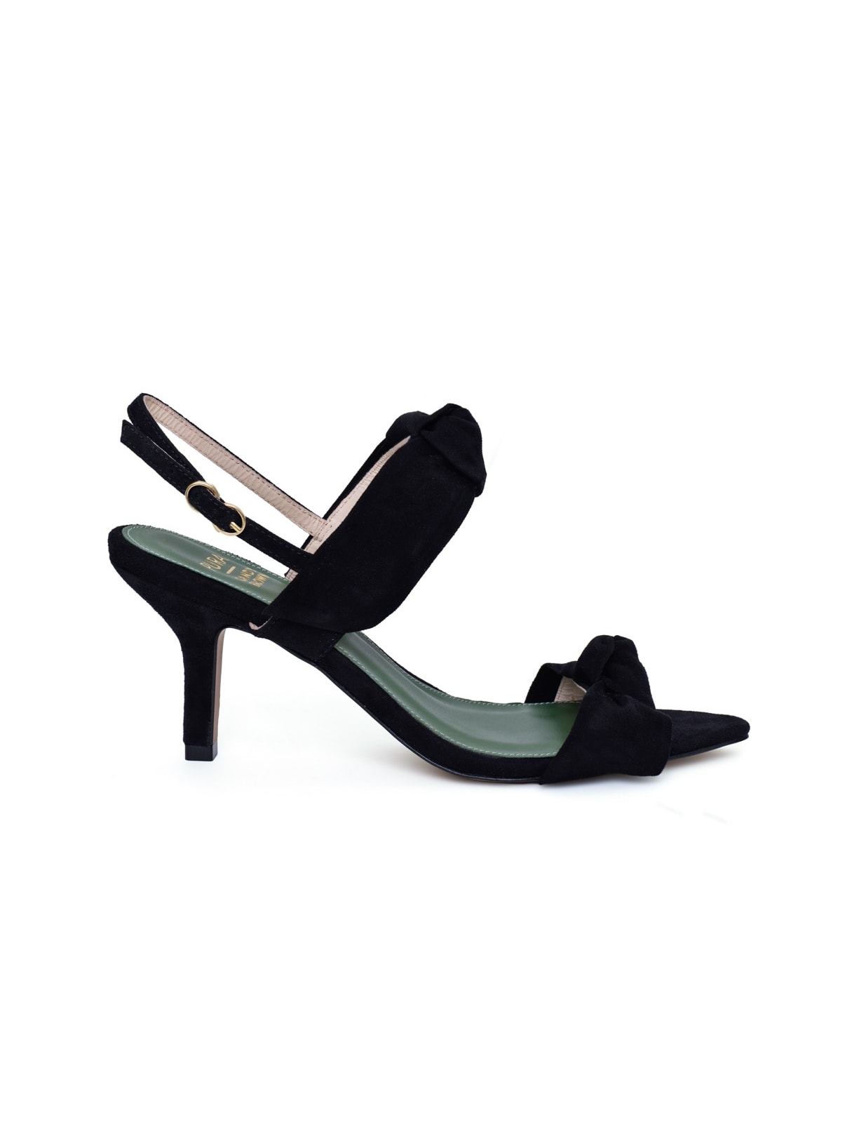 Sandália Salto Laços Camurça Sofia Preto Pura