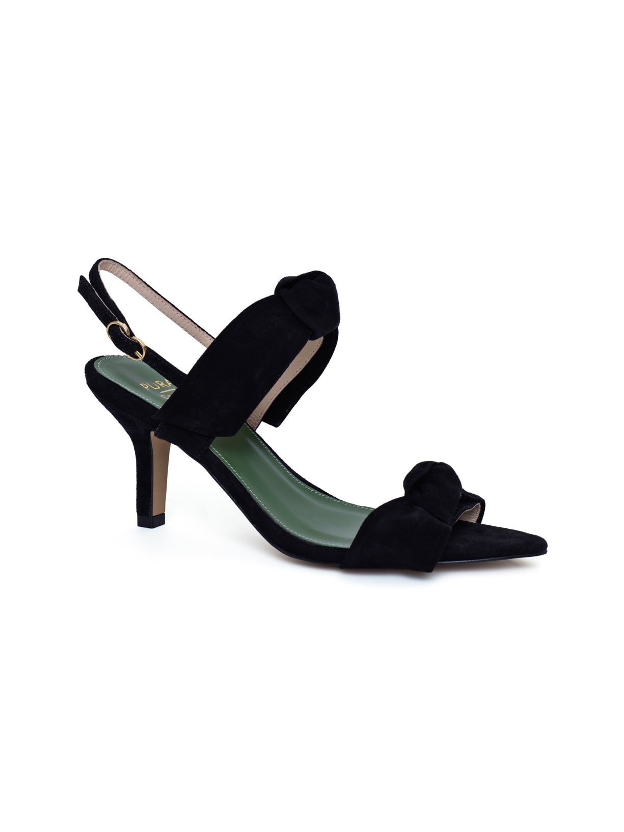 Sandália Salto Laços Camurça Sofia Preto Pura