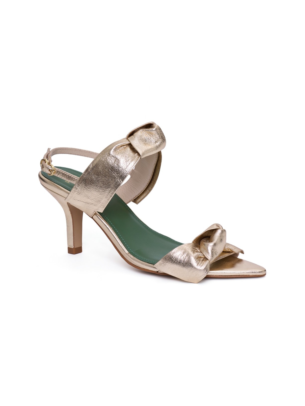 Sandália Salto Laços Couro Sofia Champagne Pura