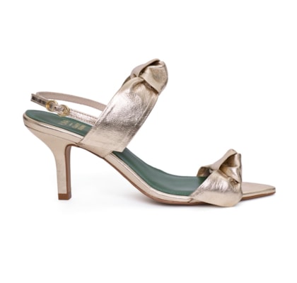 Sandália Salto Laços Couro Sofia Champagne