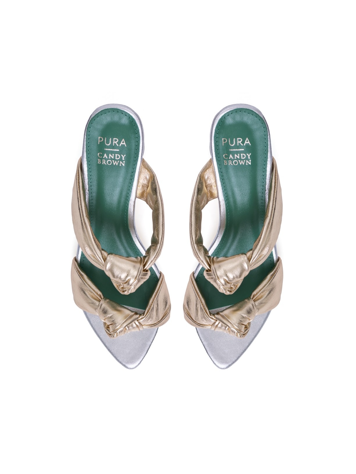 Sandália Salto Leticia Couro Champagne e Prata Pura