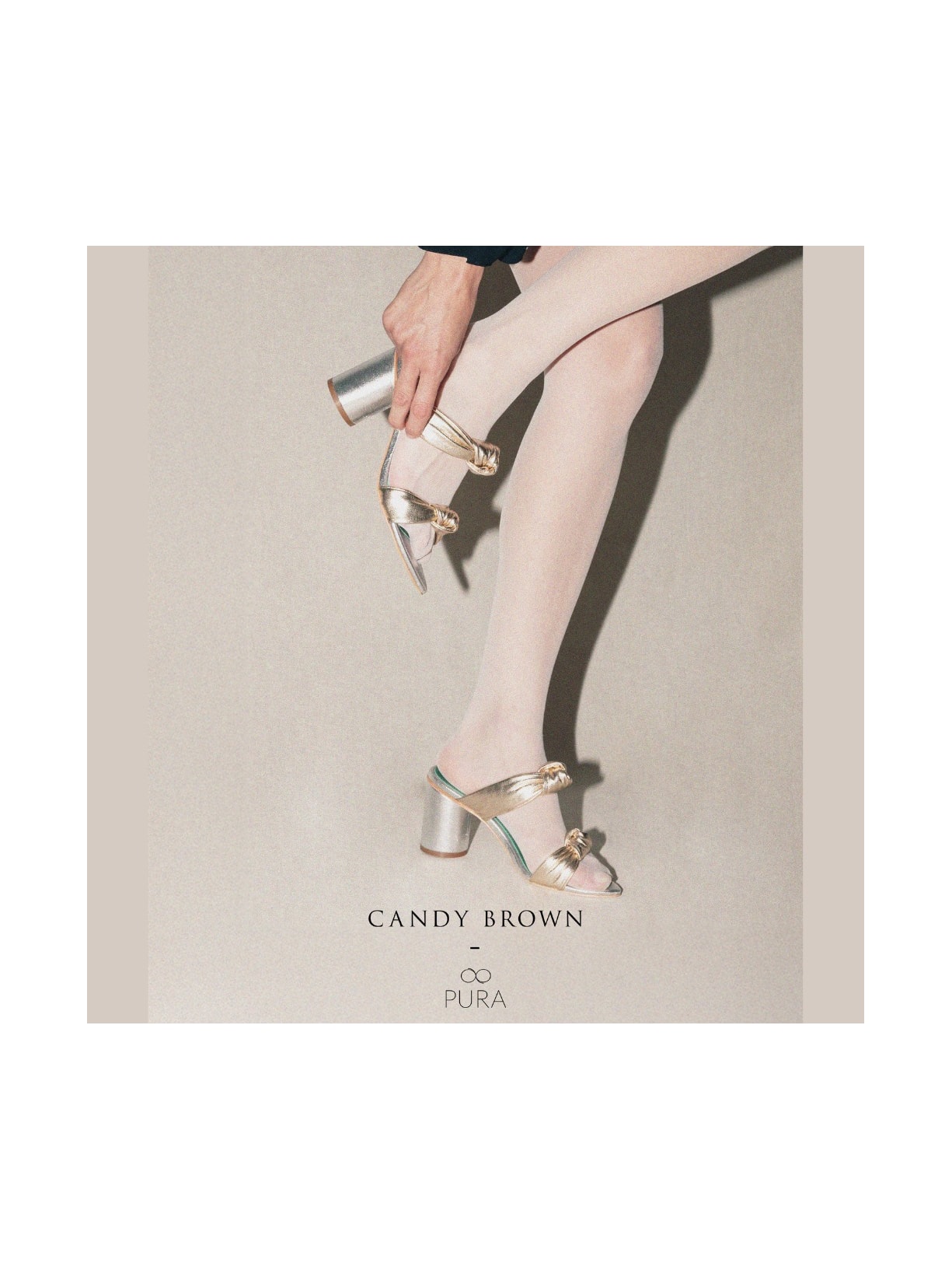 Sandália Salto Leticia Couro Champagne e Prata Pura