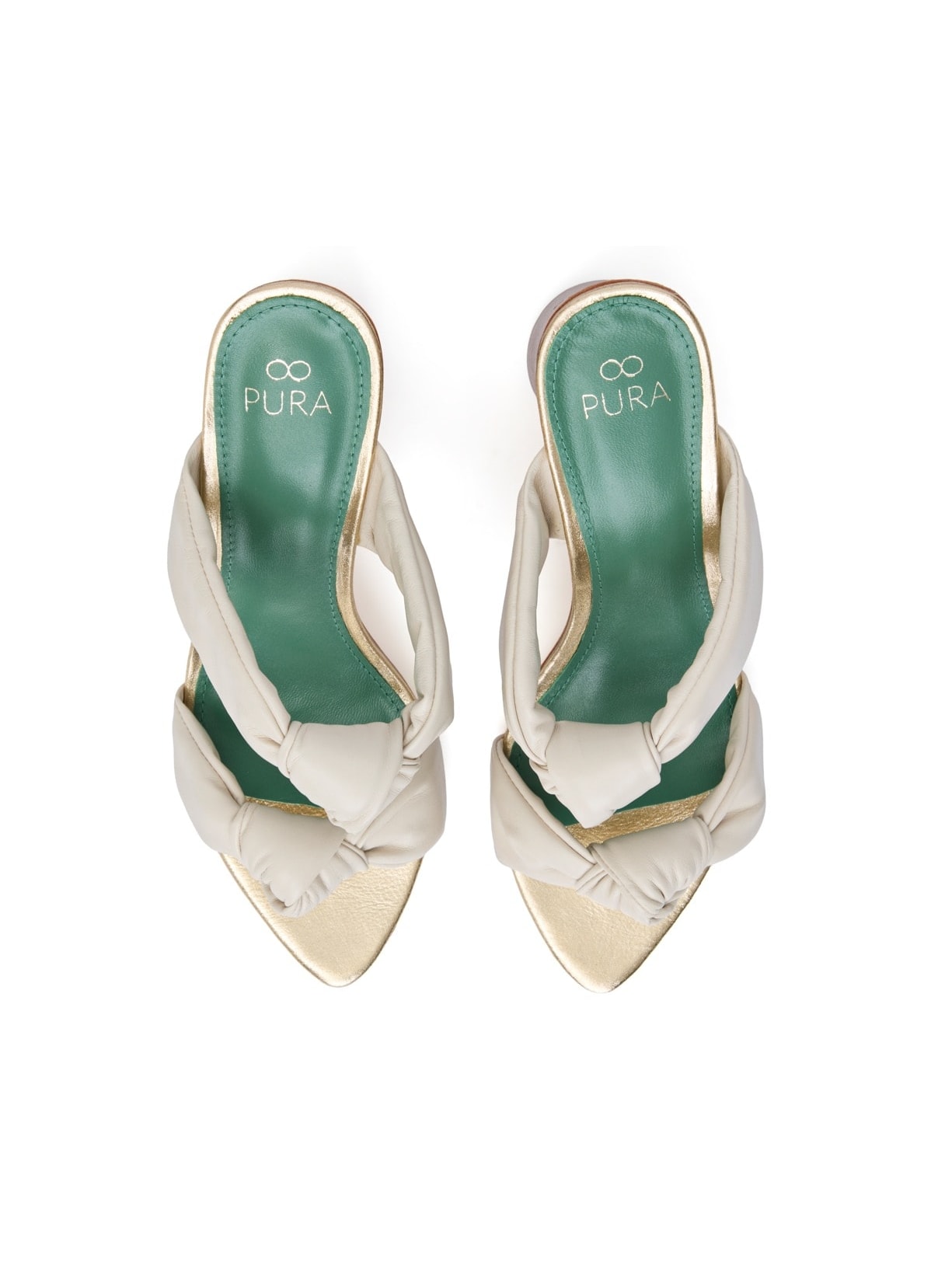 Sandália Salto Leticia Off White e Champagne Pura