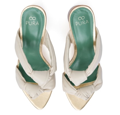 Sandália Salto Leticia Off White e Champagne