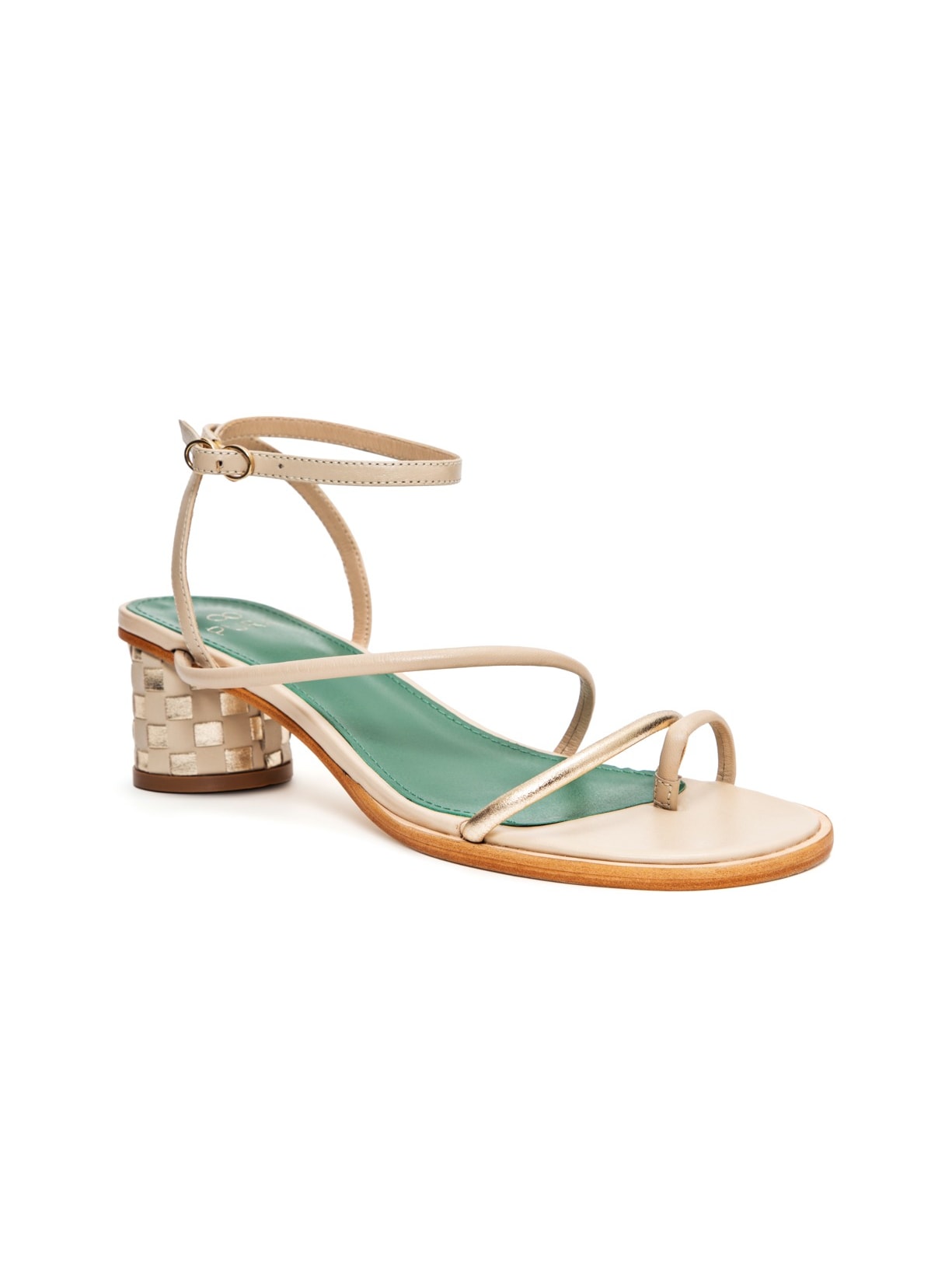 Sandália Salto Médio Tressê Celeste Vanilla e Champagne Pura