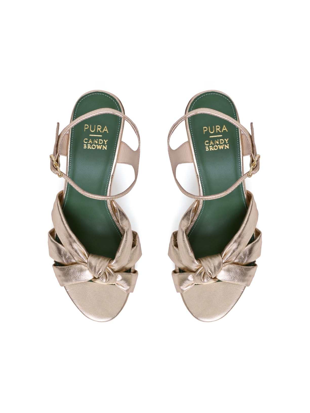 Sandália Salto Nó Couro Tereza Champagne Pura