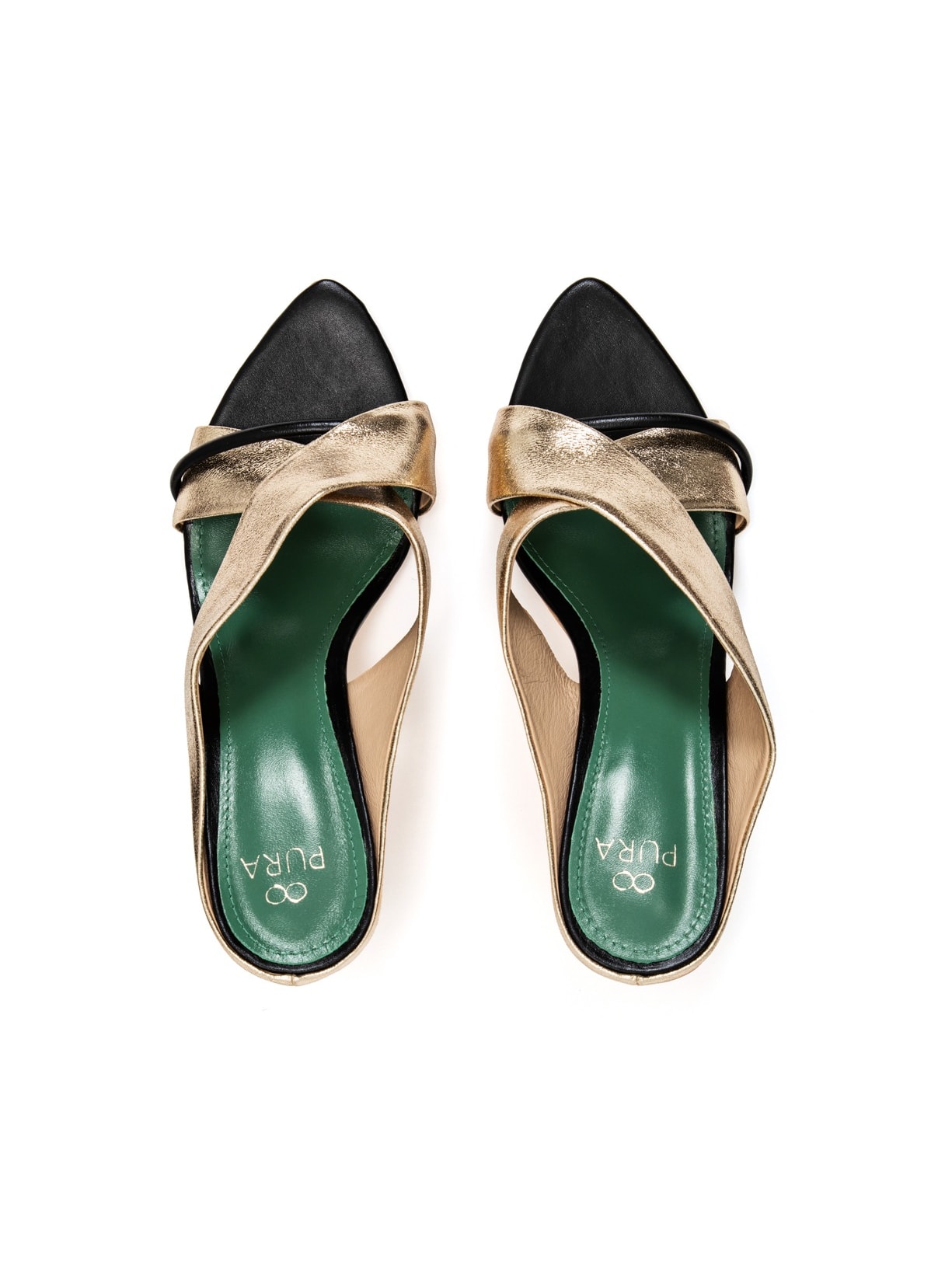 Sandália Salto Tressê Celeste Preto e Champagne Pura