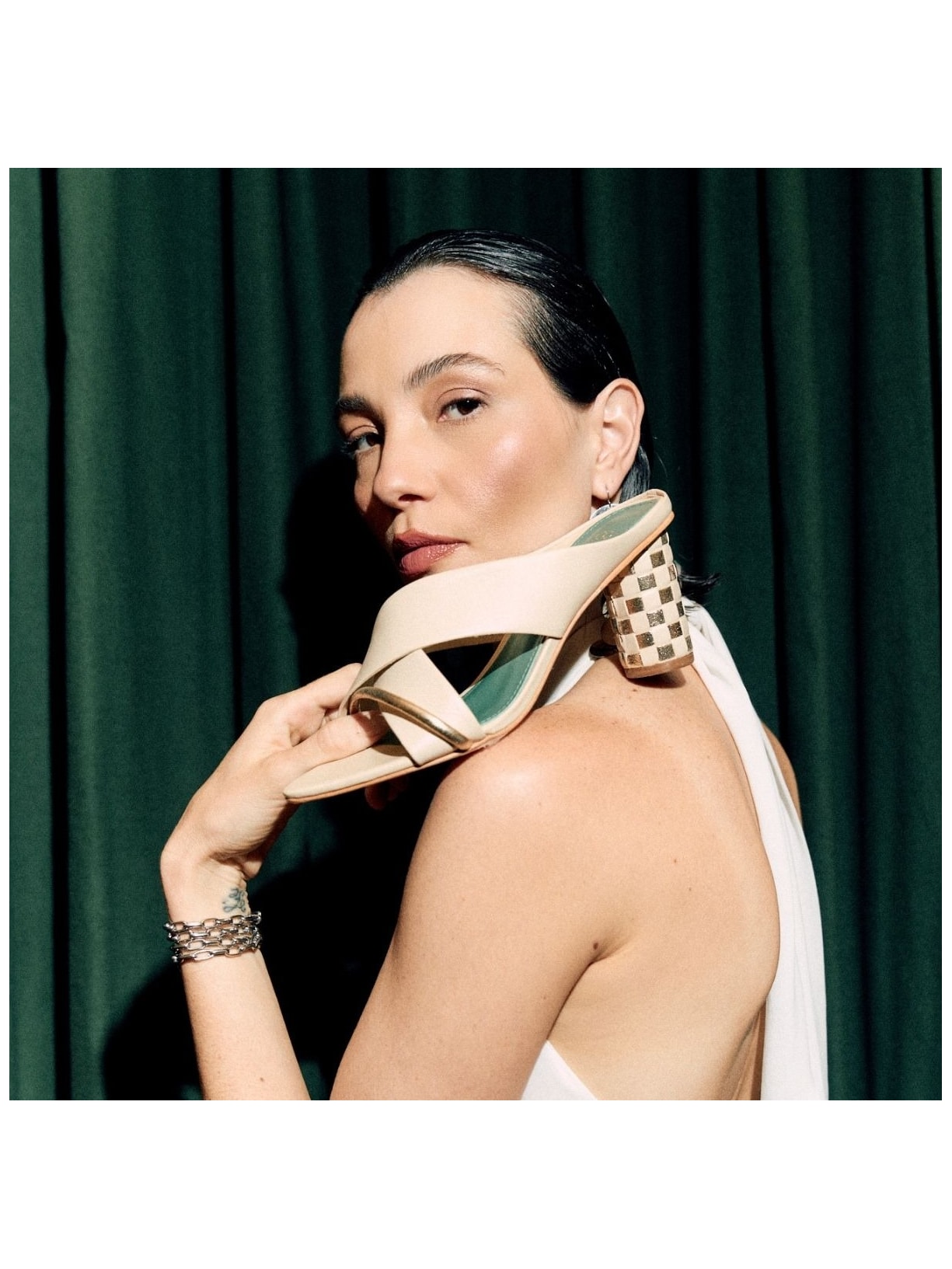 Sandália Salto Tressê Celeste Vanilla e Champagne Pura