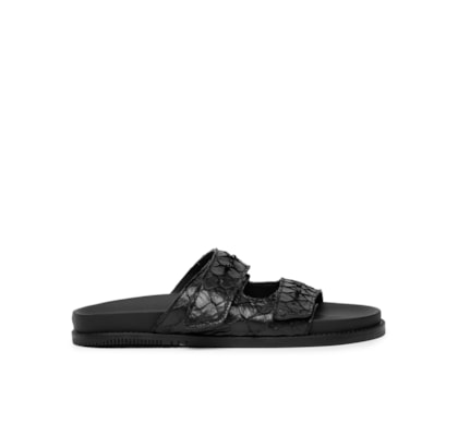 Sandália Slide Tiras Pirarucu Feminina - Preto