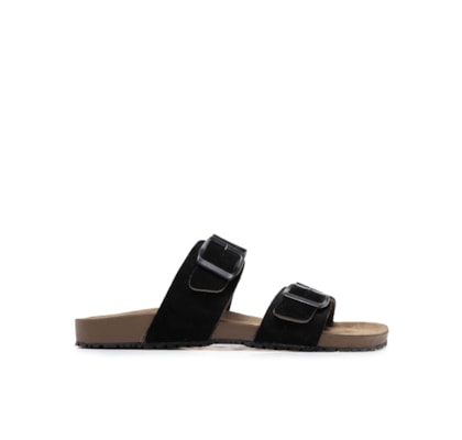 Sandália Unissex Básica Em Couro - Preto