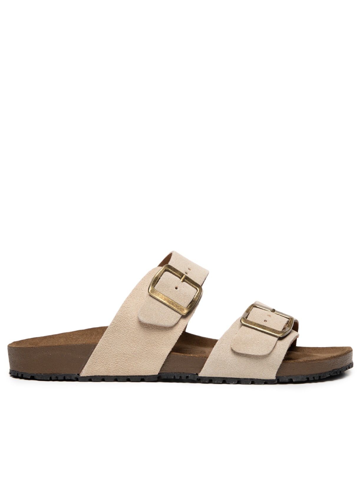 Sandália Unissex De Tiras Básica Em Camurça Bege Basiq