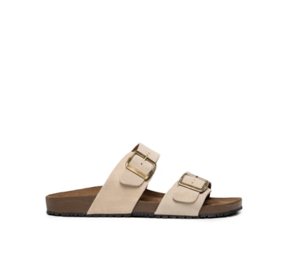 Sandália Unissex De Tiras Básica Em Camurça - Bege