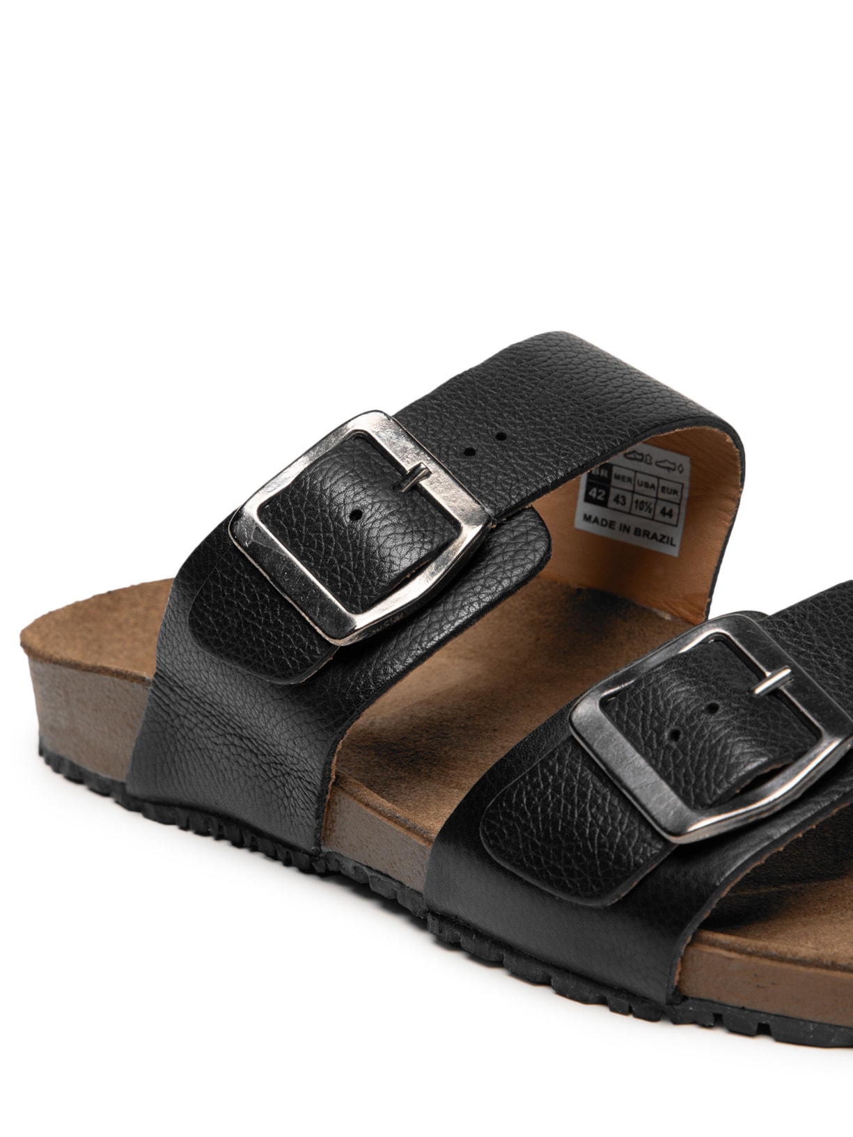 Sandália Unissex De Tiras Básica Em Couro Preto Basiq