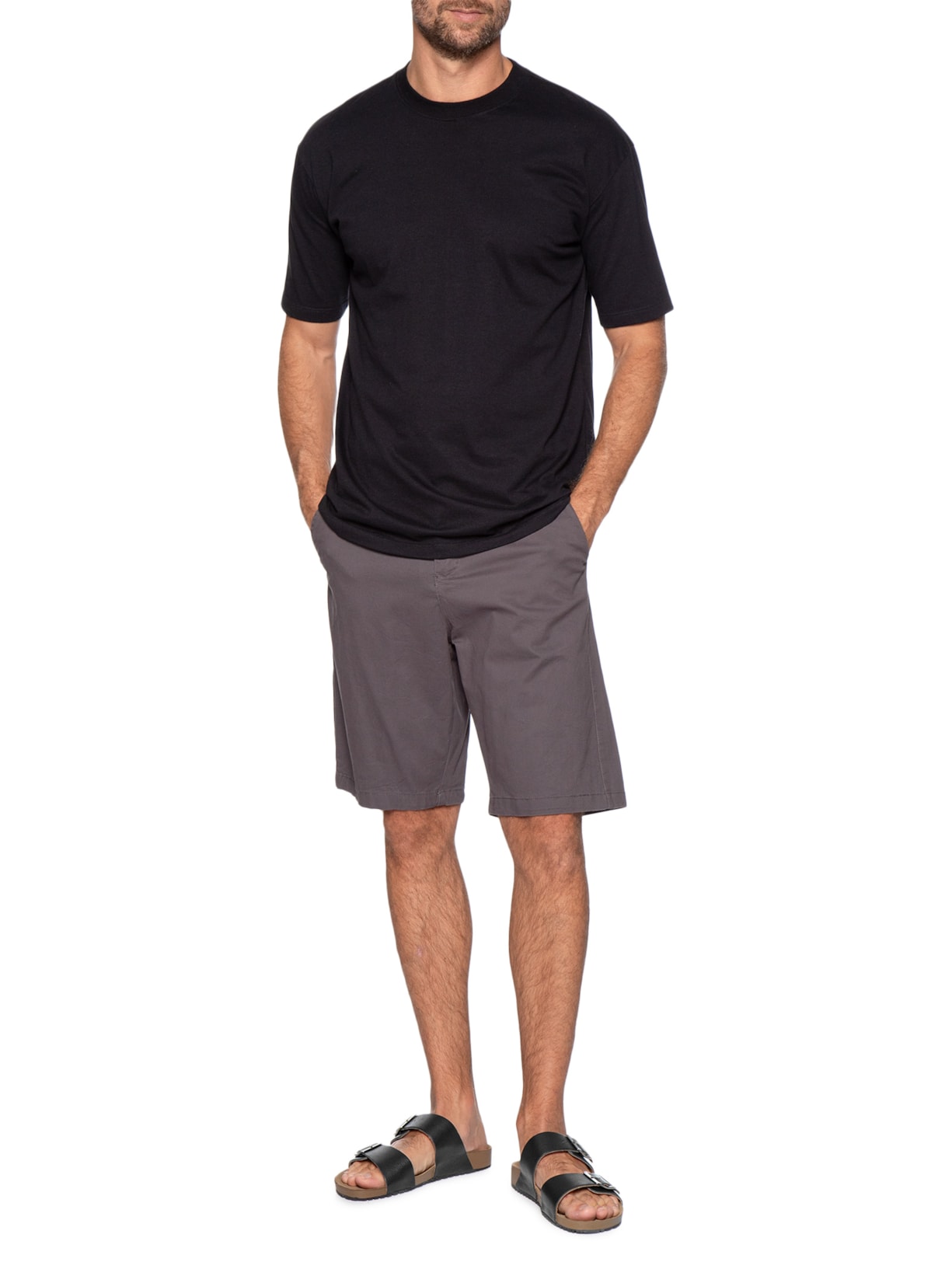 Sandália Unissex De Tiras Básica Em Couro Preto Basiq