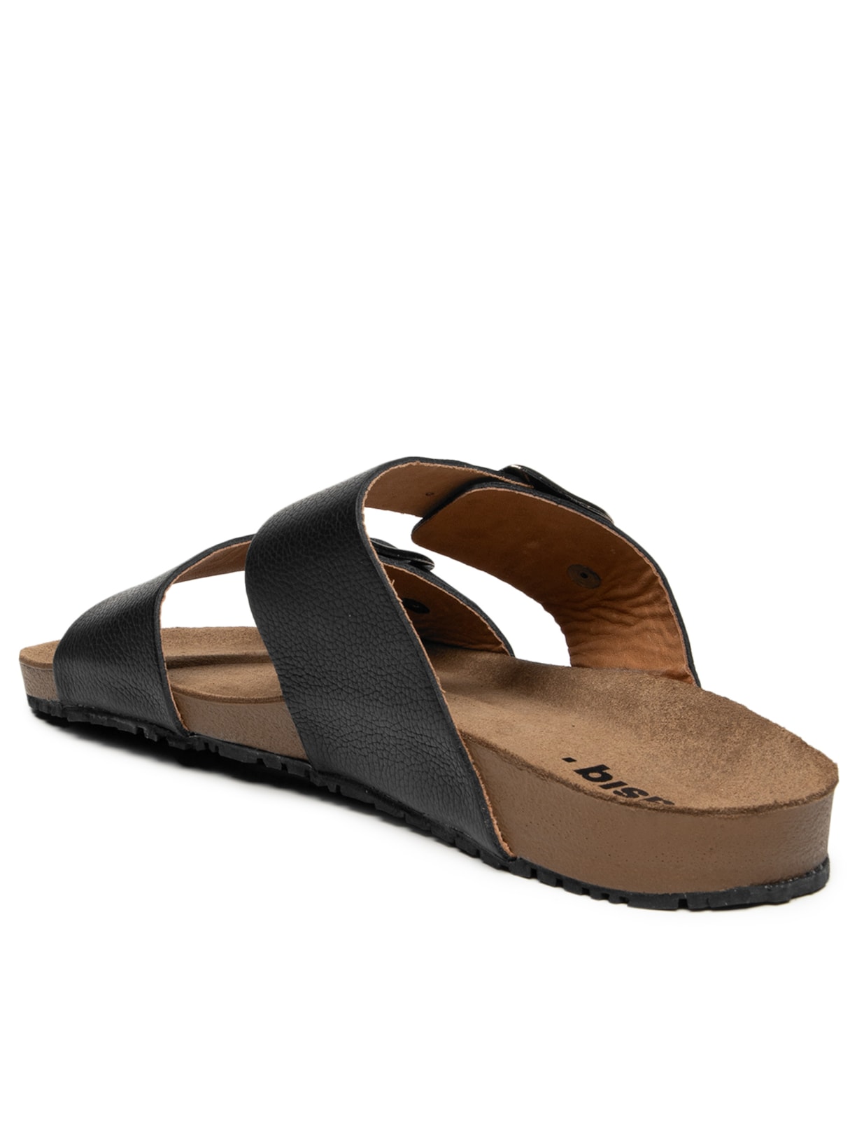 Sandália Unissex De Tiras Basica Em Couro Preto Basiq