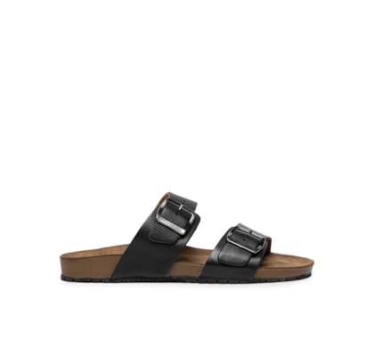 Sandália Unissex De Tiras Básica Em Couro - Preto