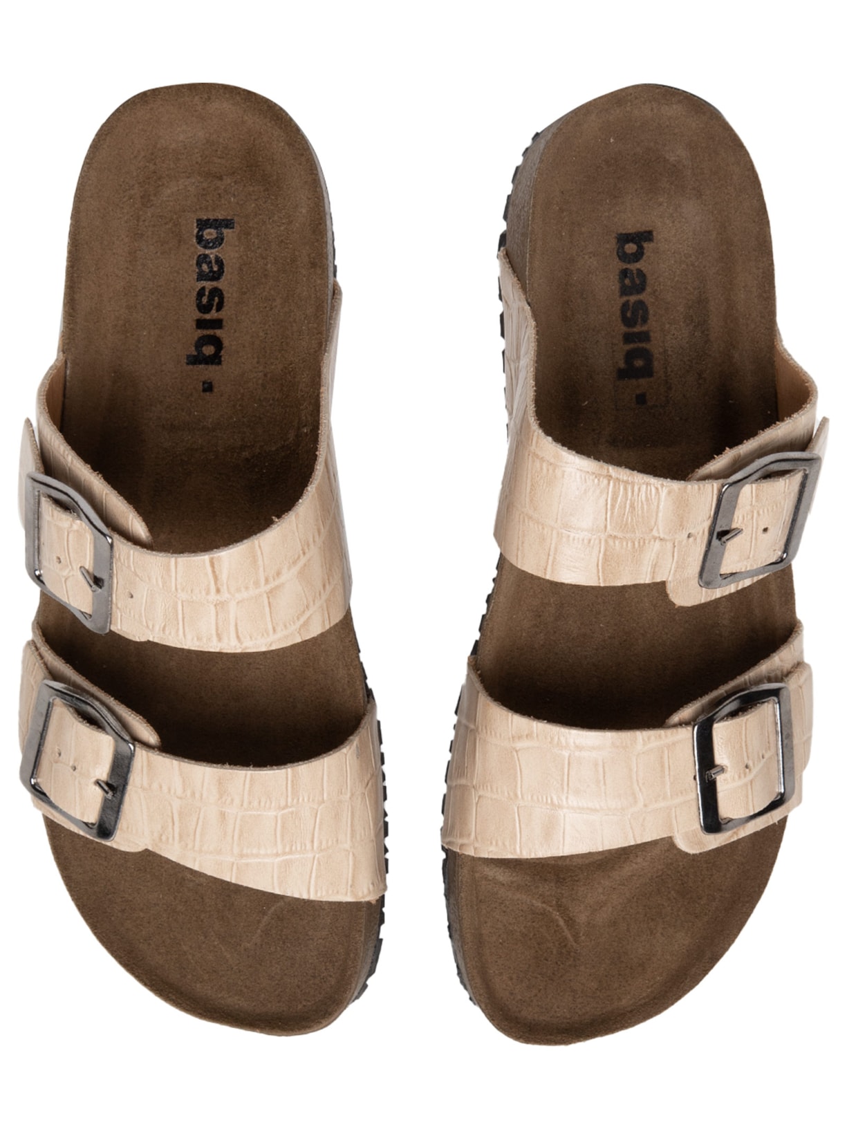 Sandália Unissex De Tiras Em Couro Croco Bege Basiq