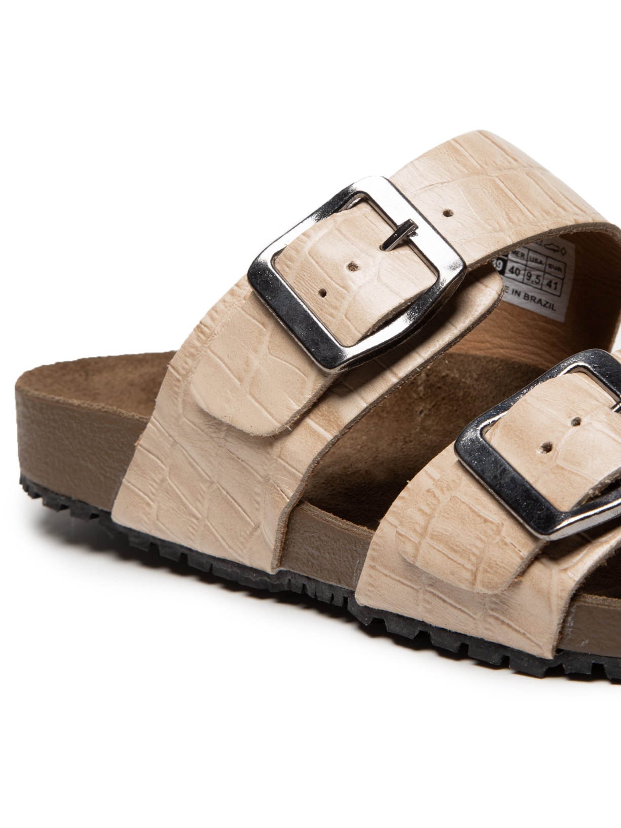 Sandália Unissex De Tiras Em Couro Croco Bege Basiq