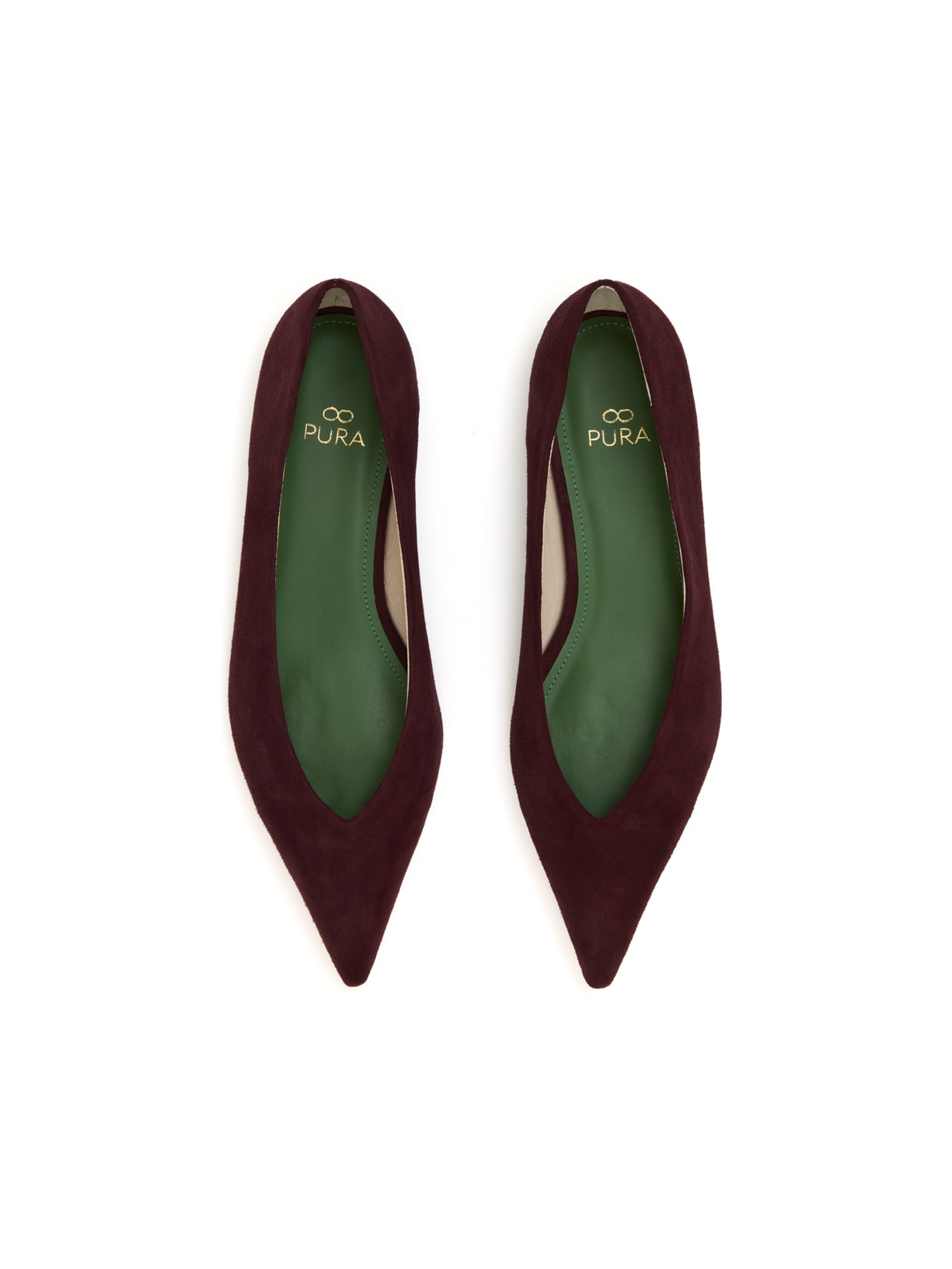 Sapatilha Bico Fino Helena Burgundy em Camurça Pura