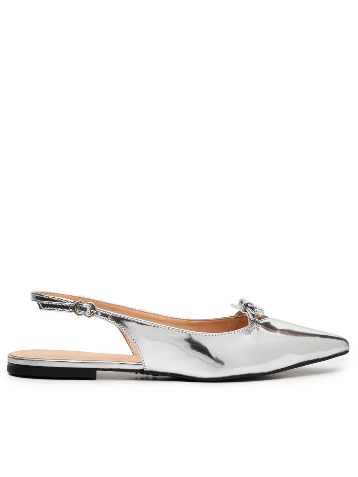 Sapatilha Bico Fino Laço Verniz - Prata