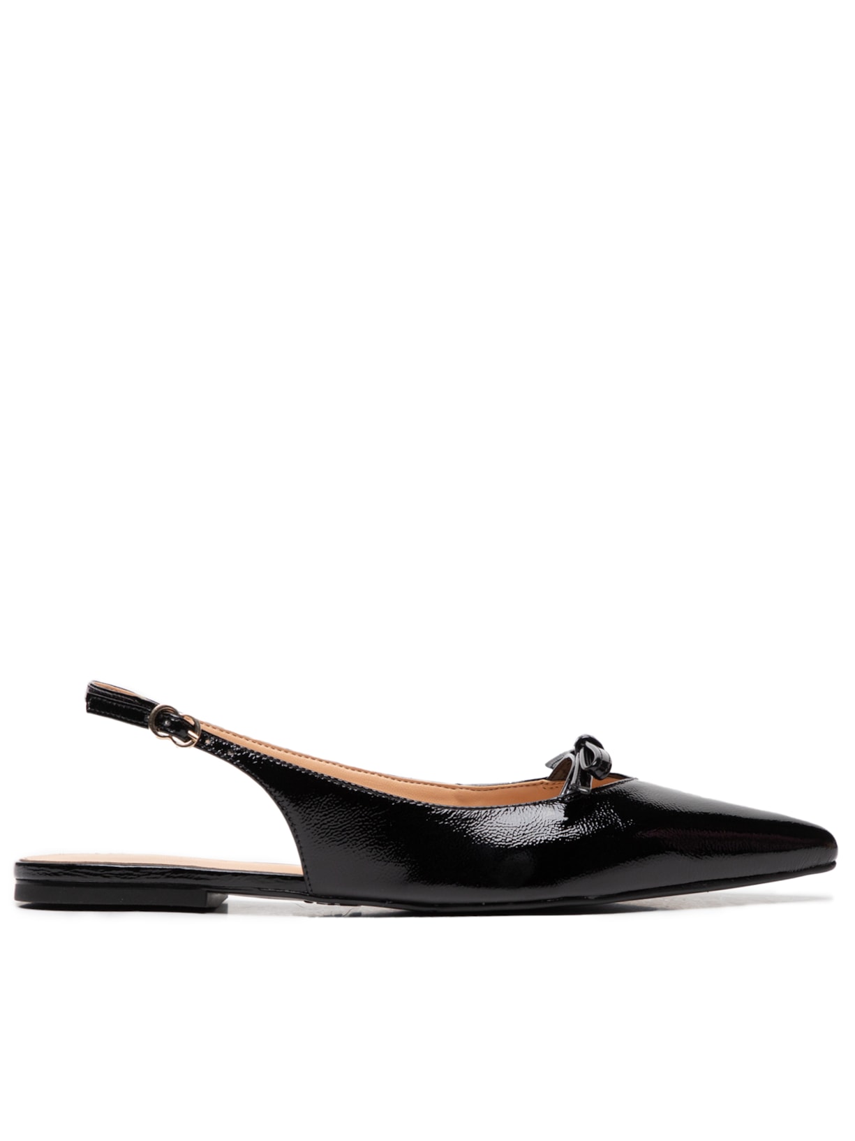Sapatilha Bico Fino Laço Verniz - Preto