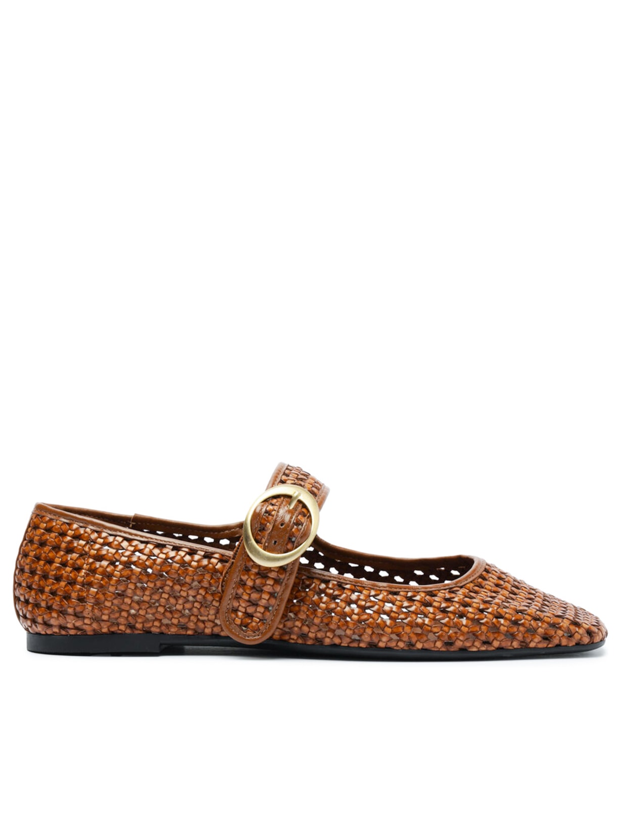 Sapatilha Boneca Tramada Vazada Fivela - Marrom