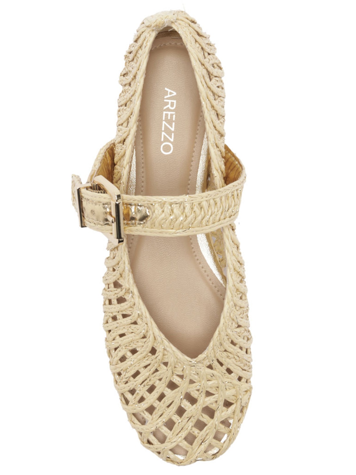 Sapatilha Bordada Vazada Fivela Bege Arezzo