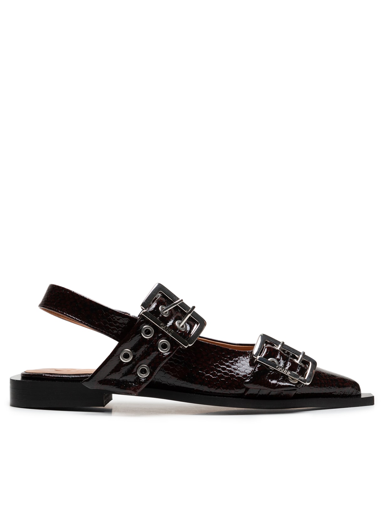 Sapatilha Bucket Ballerina Naplack Snake Marrom Ganni