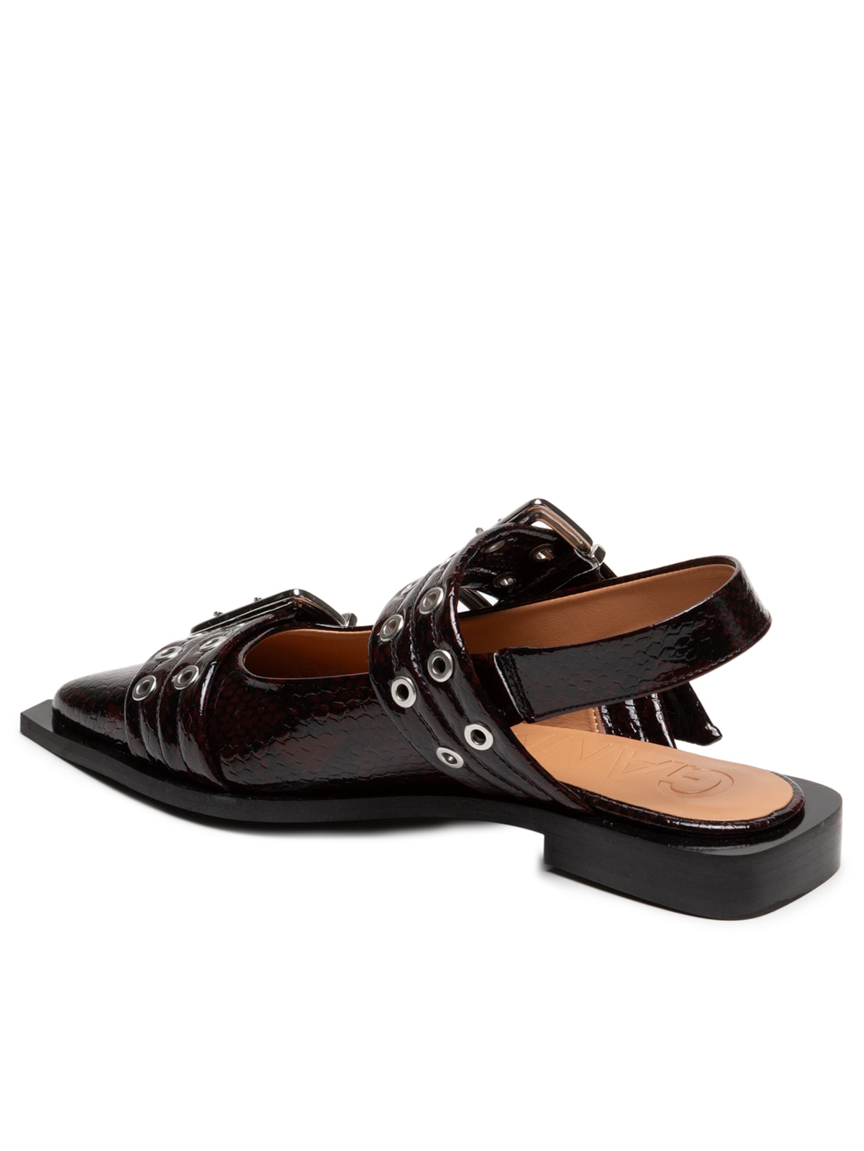 Sapatilha Bucket Ballerina Naplack Snake Marrom Ganni