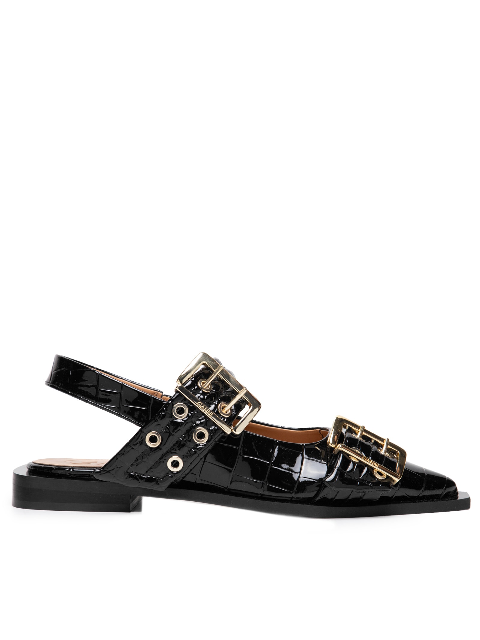 Ganni - Sapatilha Buckle Ballerina Naplack Croco - Preto