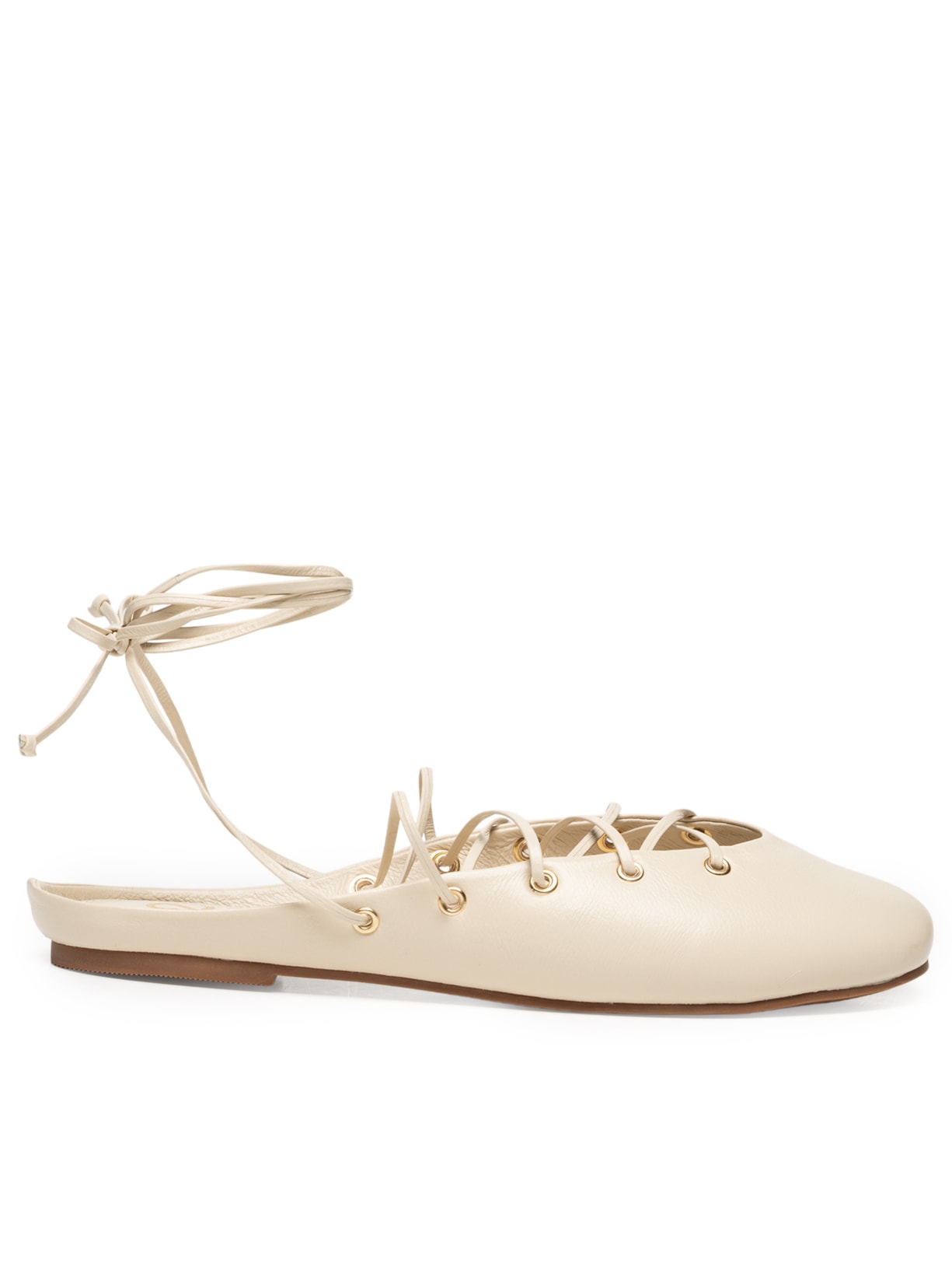 Sapatilha Com Amarração Em Couro - Off White