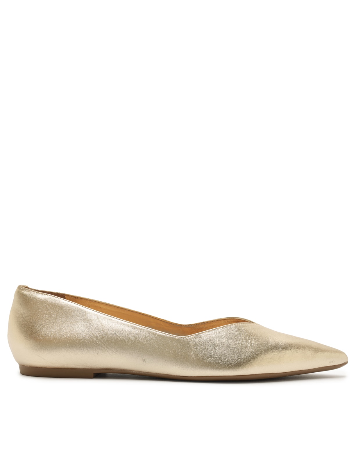 Sapatilha Couro Bico Fino Minimal - Dourado