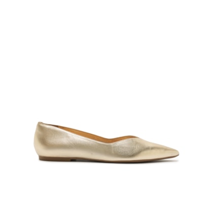 Sapatilha Couro Bico Fino Minimal - Dourado