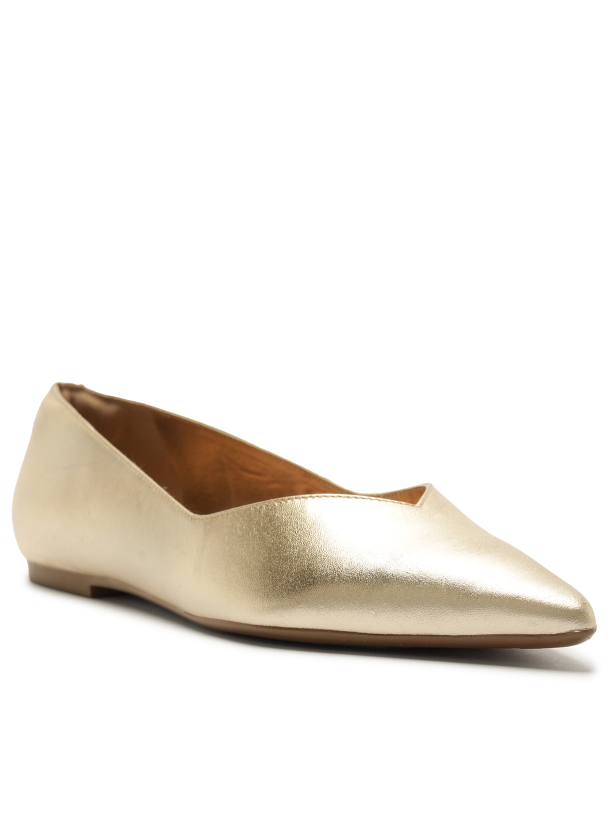 Sapatilha Couro Bico Fino Minimal Dourado Arezzo