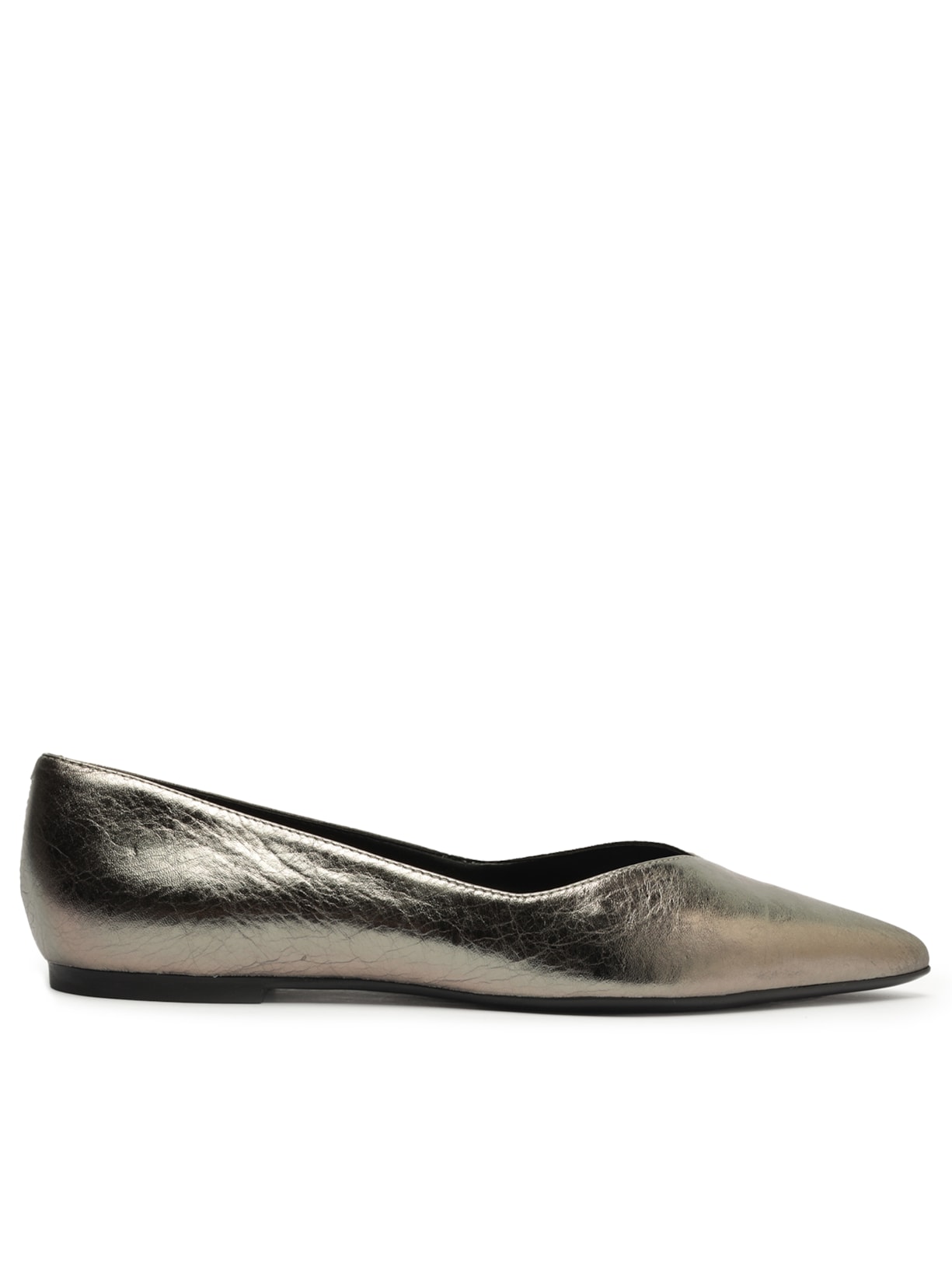 Sapatilha Couro Bico Fino Minimal - Prata