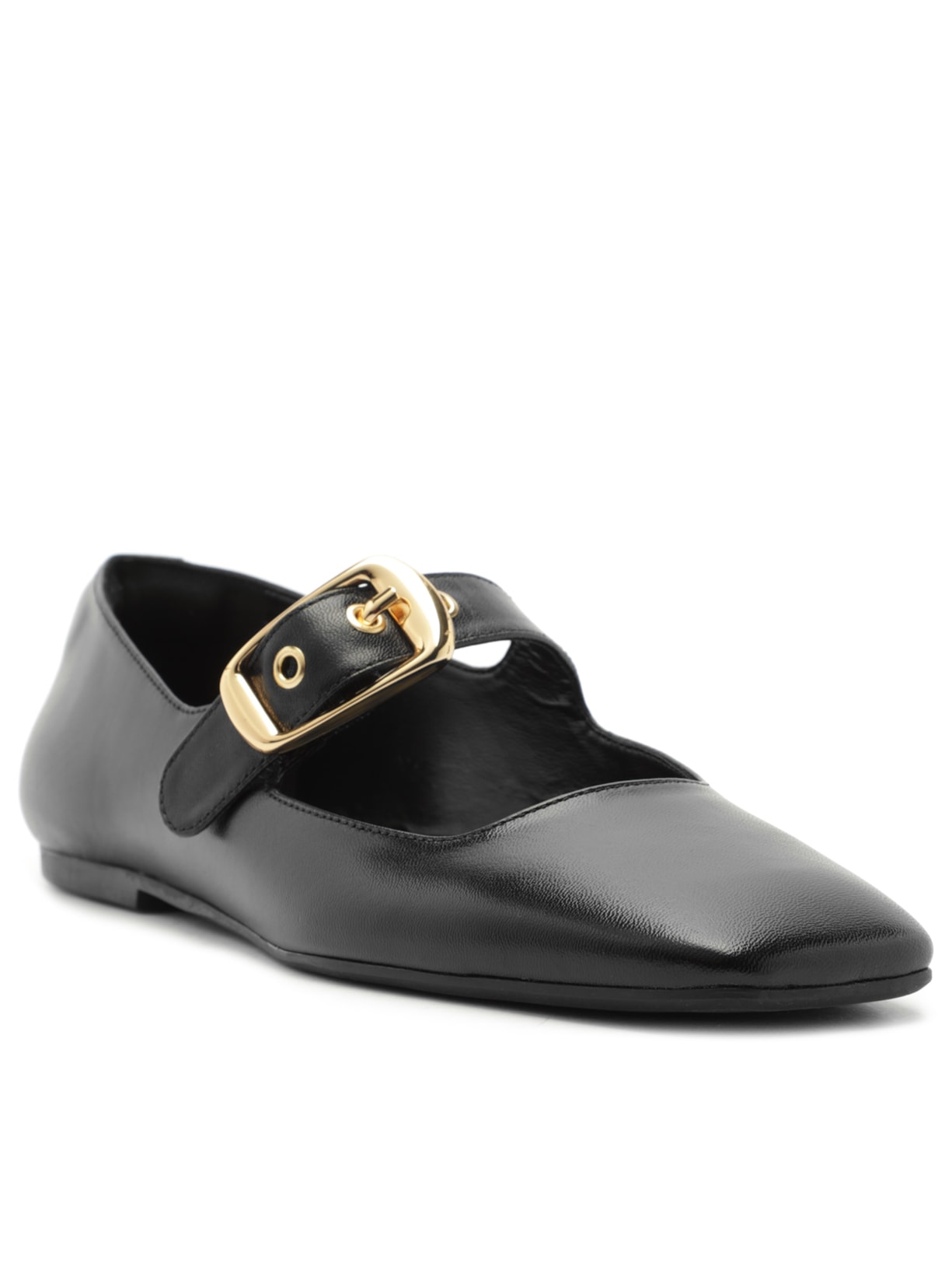 Sapatilha Couro Bico Quadrado Fivela Preto Arezzo