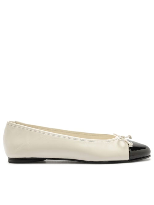 Sapatilha Couro Bico Redondo Lacinho Cap Toe - Branco