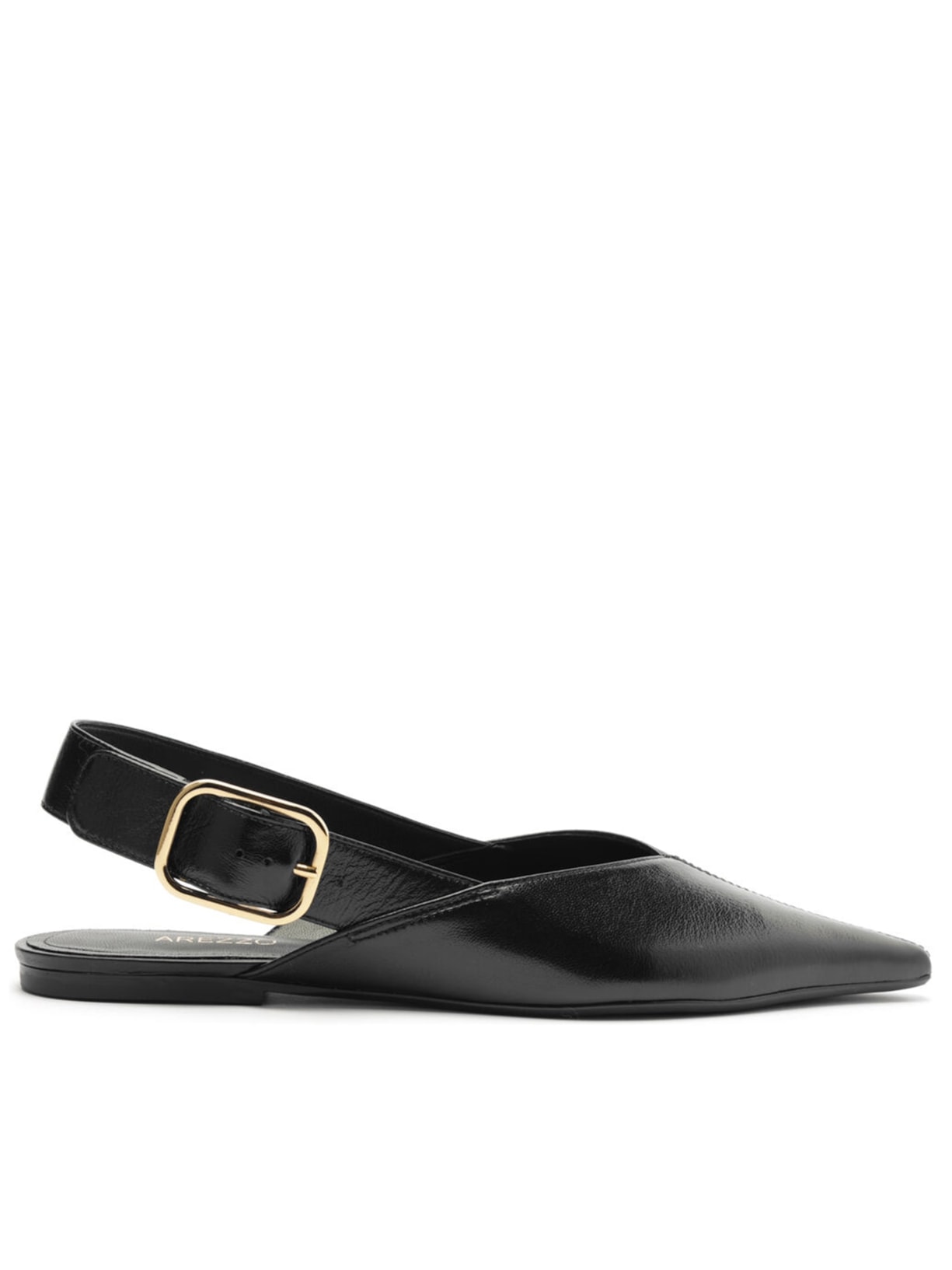Sapatilha Couro Slingback Fivela - Preto
