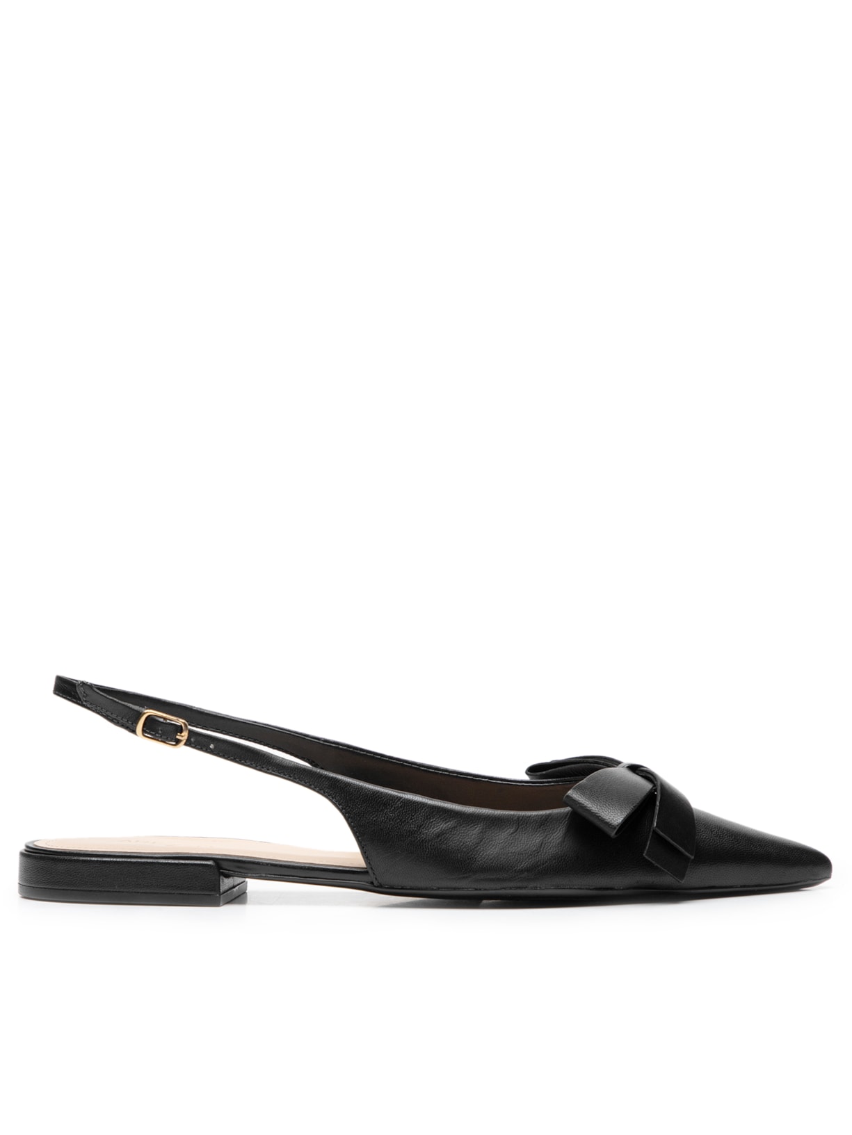 Sapatilha Couro Slingback Laço Lateral - Preto