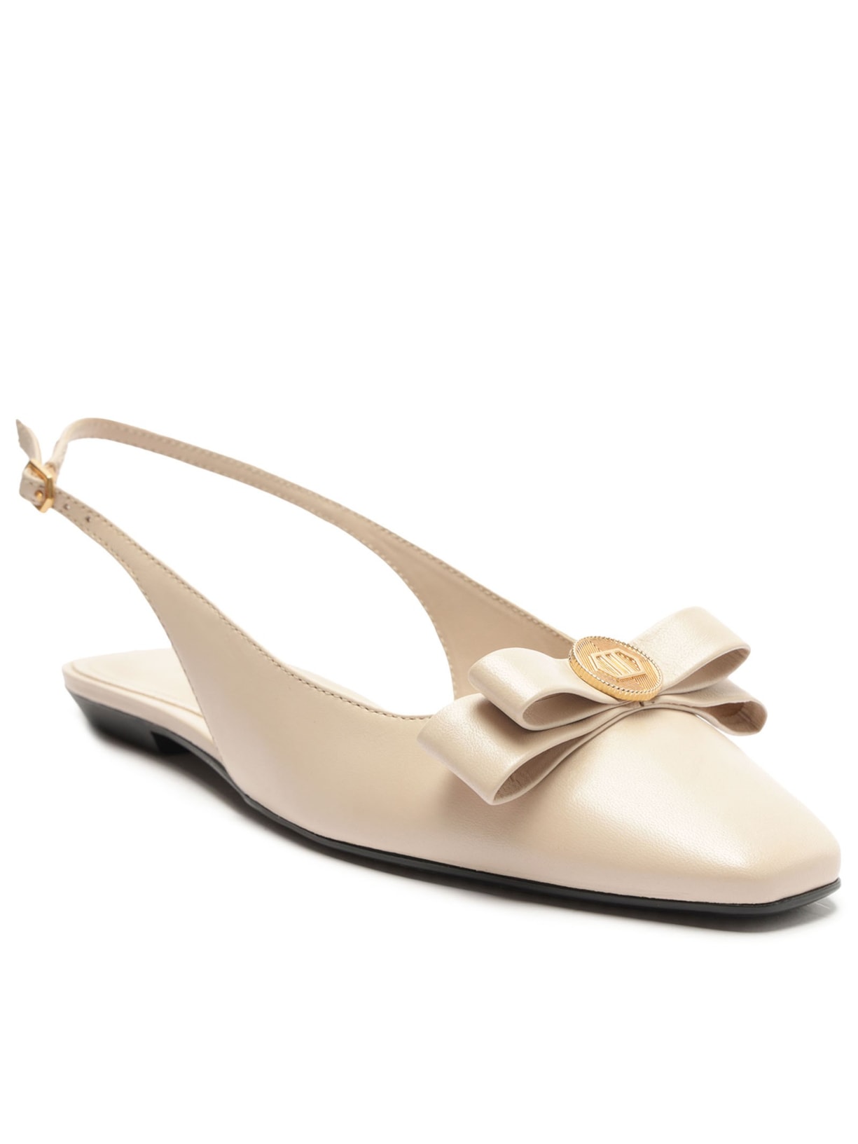 Sapatilha Couro Slingback Laço Medalha - Bege