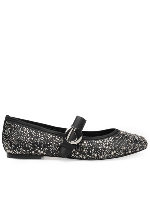 Sapatilha Crystal Embellished Ballerina Belt Flat - Preto