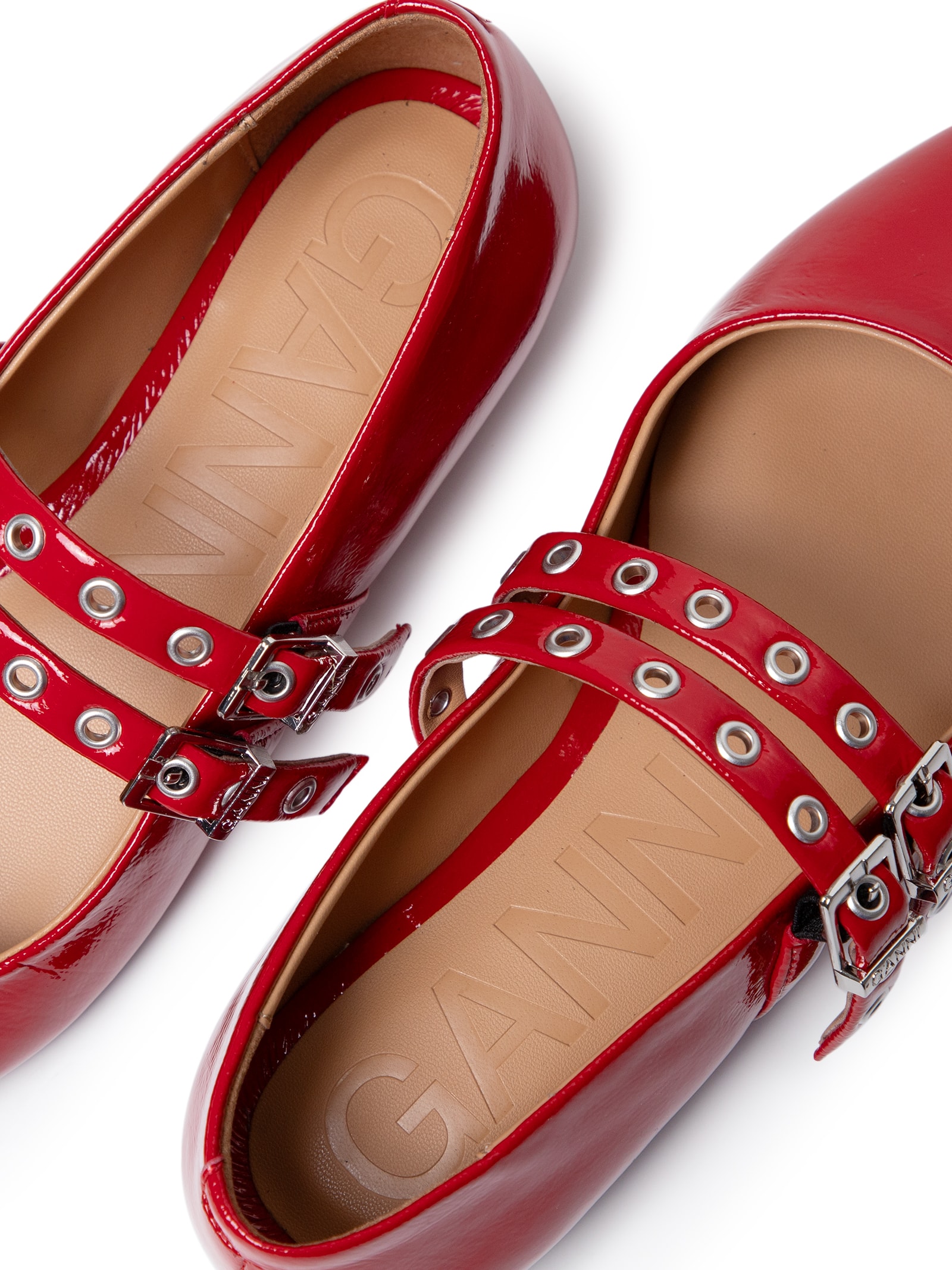 Ganni - Sapatilha Eyelets Ballerina Naplack - Vermelho