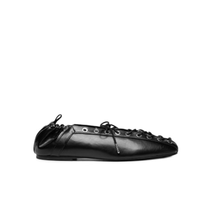 Sapatilha Eyelets Lace Up Ballerina Crinnkle Oleate - Preto