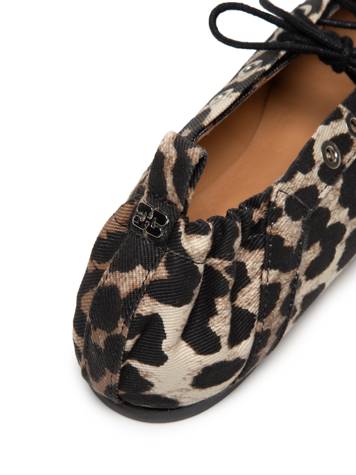 Sapatilha Eyelets Lace Up Ballerina Denim Print Animal Print Ganni