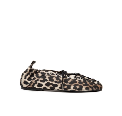 Sapatilha Eyelets Lace Up Ballerina Denim Print - Animal Print